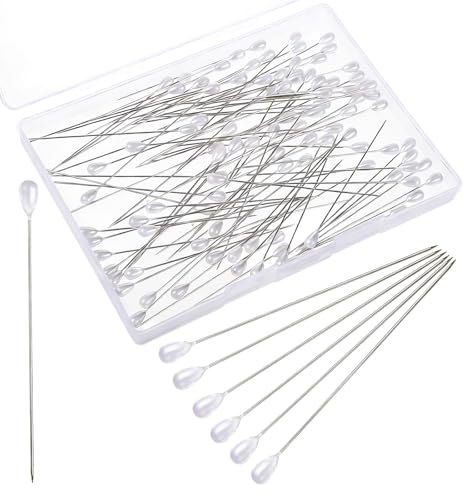 100 spille con testa di perla, 75 mm/3 pollici, a forma di goccia, 75 mm/3 pollici, ideali per cucire bouquet, tessuti, vestiti, matrimoni, gioielli e decorazioni floreali.