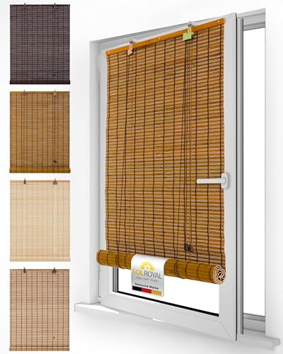 Sol Royal Bambus Rollo ohne Bohren Holz Jalousie Fenster innen Holzrollo | 100x160cm 100cm breit Holzjalousie Raffrollo Sichtschutz Sonnenschutz Blickdicht Bambusrollo Bambusjalousie Fensterrollo BR7