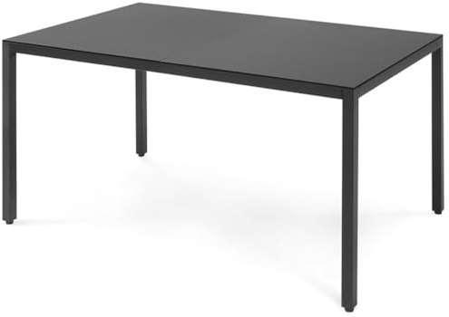 MAT-COMPANY Gartentisch aus Glas und Stahl wetterfest moderner Esstisch für Garten Balkon Terrasse robust pflegeleicht in Schwarz als Variante erhältlich (70x120x71 cm)
