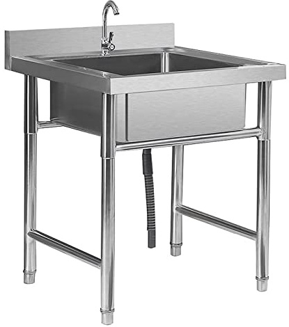 Lavabo a Incasso Quadrato a Vasca Singola in Acciaio Inox 304 con Rubinetto, per Interni, Esterni, Bagno e Ristorante./60 * 60 * 80 cm