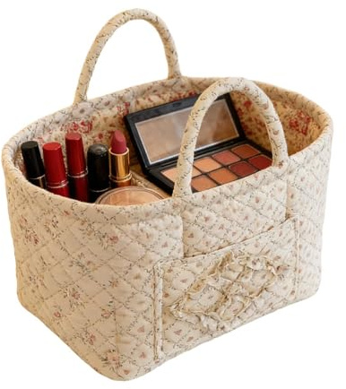 Generisk blomma förvaringskorg – bohemisk quiltad tote förvaring – tvätt- och babyrum, för hem sovrum kontor shopping resor bil picknick fält blöjor kläder makeup bok