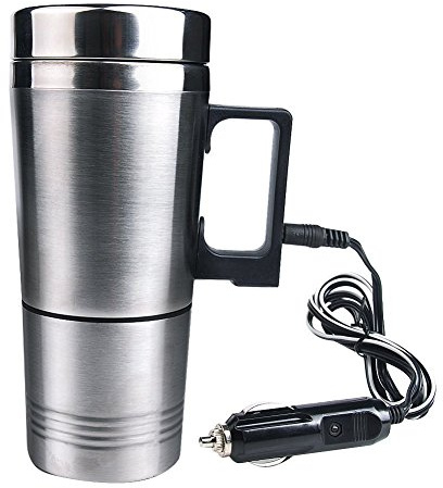 Mengshen Auto Elektrische Heizungs Tasse/Car Electric Heater Mug Heating Water Coffee Cup with Charger 12V Stainless Steel Car Cigarette Lighter Auto Kettle Pot Bottle Hot Portable Travel, CA03
