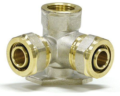 Pipetec Schraubfitting Wandwinkel doppelt 16x2 mm 1/2 Innengewinde für Mehrschicht-Verbundrohr, DVGW, UBA-konform, bis max.100°C