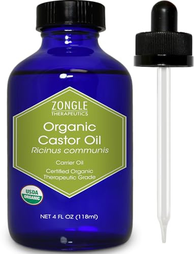 Organic, Castor Oil, Therapeutic Grade, for Constipation – 100% Pure, Castor Oil, Cold Pressed, Unrefined, in Glass Bottle, for Face, Hair Growth, Eyelashes, by Zongle Therapeutics, 4 OZ