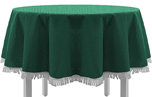 EXKLUSIV HEIMTEXTIL Gartentischdecke mit Fransen Tischdecke Classic Outdoor PVC Weichschaum rutschhemmend für Garten, Balkon, Terrasse 160 cm rund grün