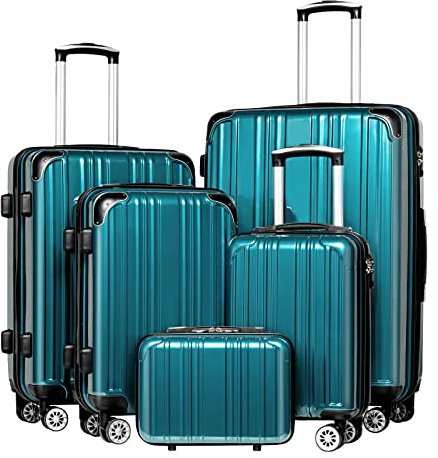 Coolife Luggage Sets, 5 Piece Durable Suitcase, Lightweight Carry on Luggage with PC+ABS Hardshell, Dual Spinner Wheels, TSA Lock and YKK Zipper (green new, 5 piece set)
