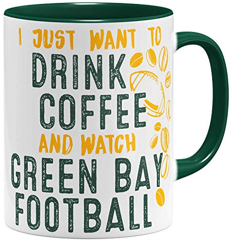 OM3® - Green-Bay-Coffee - Tasse - Keramik Becher - American Football Mug - 11oz 325ml - Beidseitig Bedruckt - Grün