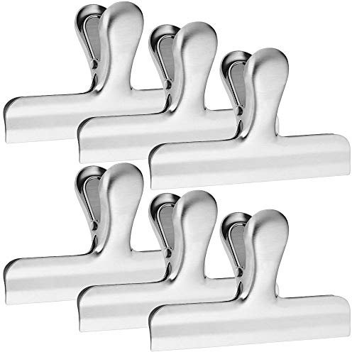 YuCool Pinces pour sacs alimentaires, 6 clips en acier inoxydable pour sacs à pain, de 4,7 pouces de large, grande prise en main de papier durable, clip pour sceller