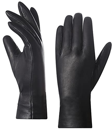 Harssidanzar Kvinnor Italienska Lammskinn Läderhandskar Cashmere Fodrad GL006, Svart,S