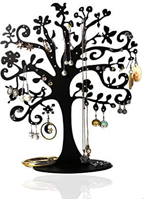 Qktxktzy Ohrring Baumform ohrringständer Schmuck ohrring ständer mit 77 kleinen Löchern zum Aufhängen von Ohrringen Ohrstecker, Metall Schwarz Tree of Life Ohrringhalter Geschenke für Mädchen