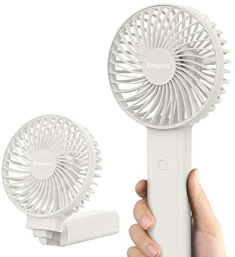 EasyAcc Handventilator, 5000mAh Mini Tragbarer Ventilator mit Powerbank-Funktion, Wiederaufladbar USB Ventilator, Faltbar Kompatibel Lüfter für Konzert, Reisen, Büro und Zuhause - Weiß