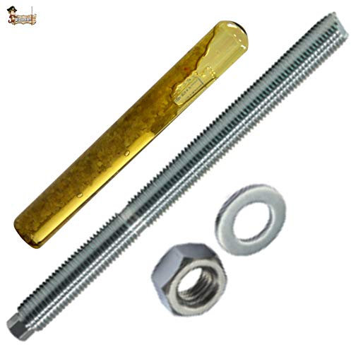 BricoLoco Kit Tassello chimico monodose con perno asta, dado e rondella. Capsula chimica per ancoraggio in calcestruzzo, pietra, ferro, pavimento, soffitto, parete,… (50, M-24x300)