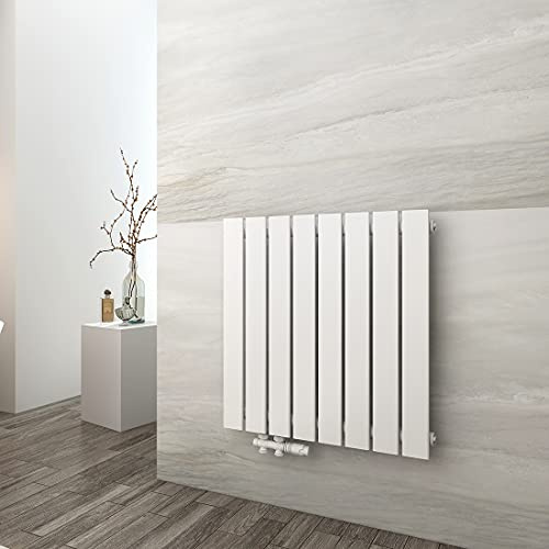 EMKE Design Heizkörper Flach, 630x616 mm Horizontal Flachheizkörper mit Seitenanschluss, Einlagig Weiß Paneelheizkörper Wandheizkörper für Bad, Schlafzimmer & Wohnzimmer, 438W