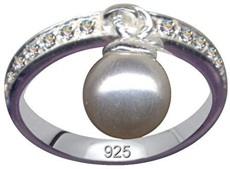 RING/Echt Silber 925 mit Zirkonia ünd beweglicher Perte/Art Nouveau Design/Steinfarbe: klar weiss/modern cool trendy hip/Online Shop Schmuck kaufen / 59080