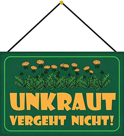 Blechschild mit Kordel 30 x 20 cm Garten Spruch: Unkraut vergeht Nicht ! - Blechemma
