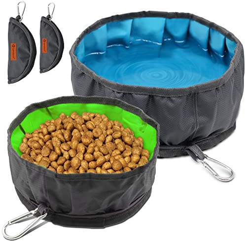 LumoLeaf Cuenco plegable de viaje para perros, 2 paquetes grandes de 68 onzas/80 onzas, cuenco plegable ligero, cuencos de agua y alimentos para mascotas, perros y gatos con cremallera (8 + 10 tazas)