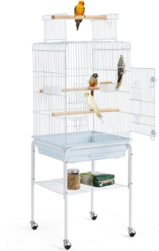 Yaheetech Gabbia per Uccelli Pappagalli Calopsite con Piedistallo in Metallo con Tetto Apribile 46.5 x 46.5 x 119 cm Bianco