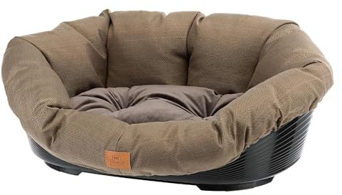 Ferplast Cuccia Cane e Gatto con Cuscino SOFA' 6 TWEED Lavabile, Lettino per Cani Gatti da Interno Imbottito, Cesta in Plastica, Fondo Forato e Poggiamento, Antiscivolo, 73 x 55 x h 27 cm, Marrone