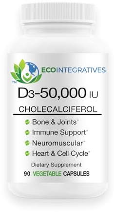 EcoIntegratives Vitamin D3-50,000 IU Cholecalciferol Helps Maintain Healthy Bones & Teeth, Bone Density, Muscles Cardiovascular Neuromuscular, Immune Support Non-GMO Allergy Free 90 Capsules