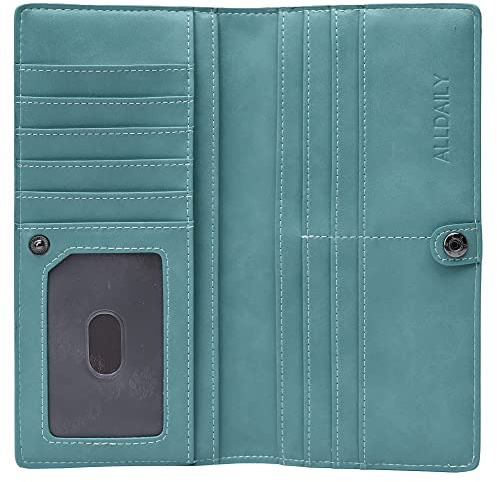 Alldaily Ultra Slim Thin Women Wallet RFID Blocking Credit Card Holder Bifold Long Ladies Billfold (Purist Blue)