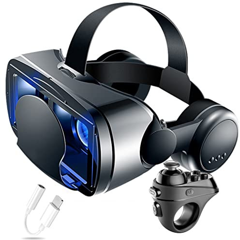 JYMYGS Gafas de Realidad Virtual, 3D VR Gafas con Controlador Bluetooth para Juegos Visión Panorámico VR Glasses para iPhone 13 Pro Max/13 Pro/13/12/11, para Samsung Galaxy S21, Huawei, Xiaomi
