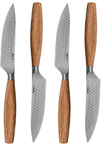 BOSKA Steakmesser-Set Oslo+ / 4er-Set/Edelstahl-Messerset/Zum Schneiden von Fleisch(ersatz), Fisch, Gemüse/Non-stick/Europäisches Eichenholz