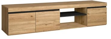 Skraut Home | Meuble TV Modèle Naturale | Couleur Chêne/Noir | Salon-séjour | Support Télévision avec étagères et placards de Rangement | 160 x 40 x 41 cm(Naturale 160)