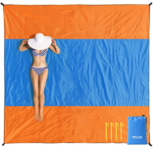 MIULEE Stranddecke Sandfrei Strandmatte wasserdichte 280x290 cm Extra Groß XXL Picknickdecke 4 Befestigung Ecken Outdoor Decke Campingdecke Reisedecke für Strand Wanderung und Ausflug Orange