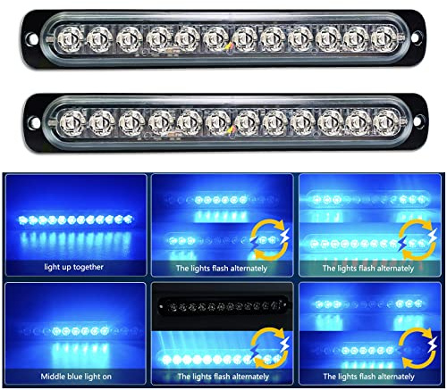 RIGIDON 2x 7,5 19cm 12 LED bleu feu de freinage stroboscopique, 12V 24V | Sans contrôleur, barre lumineuse led, balise clignotante de sécurité, pour offroad véhicule voiture bateau remorque caravane