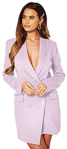 UNIQUE 21 Luxuriöses Asymmetrisches Blazerkleid für Damen, elegant, lässig, Arbeit, Büro, Veranstaltungen, Blazerkleider, Flieder, XXL