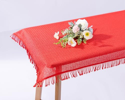 texpot Gartentischdecke 130 x 220 cm Rot mit Fransen wetterfest geschäumt rutschfest