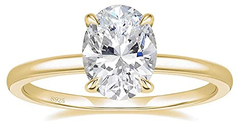 Titaniumcentral Anello da donna in argento 925, anello solitario 3CT, ovale, con zirconi, anello di fidanzamento, anello di fidanzamento, anello di nozze in oro rosa, 53 (16.9), Sibler 925