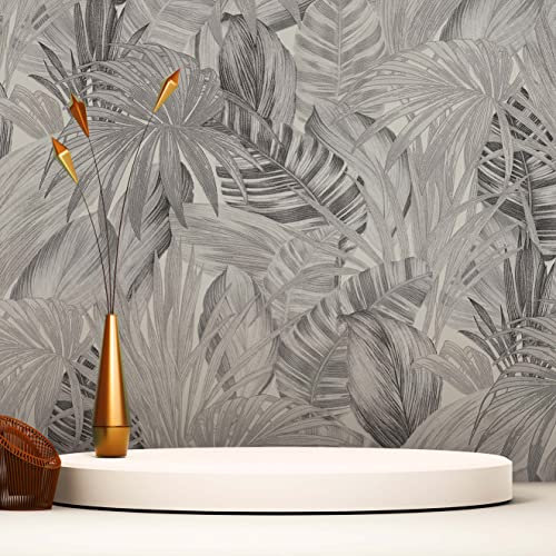 TADESSI Fond D'écran Forêt et Feuilles Ginevra M1-No.251 Papier Peint Non-tissé Noir Blanc Papier Peint Palmier Jungle Salon Cuisine