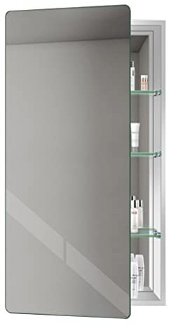 Wandgerätemedizinische Schrank mit verstellbaren Glasregalen for den Einsatz in nassen/trockenen Badezimmern, linker Türspiegelschrank for Make -up/Rasieren, Aussparung oder Oberflächenhalterung