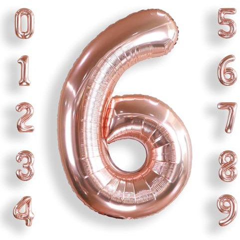 AULE Luftballon Zahl 6 Rosegold 40 Zoll Folienballon 0-60 Geburtstag | XXL 101 cm Rose Gold Luftballon Zahlen Helium Roségold Groß Zahlenballon für Geburtstag Abschluss Jubiläum Dekoration
