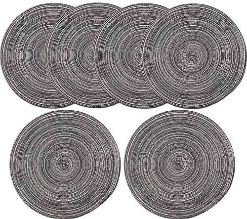 6 Stück Rund Gewebte Tischsets, 38cm Platzset Abwaschbar Aus Baumwolle, Hitzebeständig Für Party, Hochzeit, Küche, Restaurant (Grau)