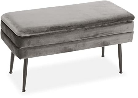 Versa Philadelphia Hocker für das Schlafzimmer, Bank für den Flur oder Eingang, Kofferraum mit Stauraum, Maßnahmen (H x L x B) 37,5 x 42 x 79,5 cm, Polyester und Holz, Farbe: Hellgrau