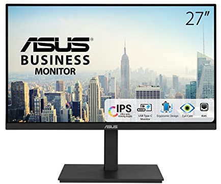 ASUS Business VA27ECPSN – 27 tums full HD-skärm – 16:9 IPS-panel, 1920 x 1080, 75 Hz, ramlös, ergonomisk – RJ45, DisplayPort, HDMI, USB-C med 65 W, USB-hubb