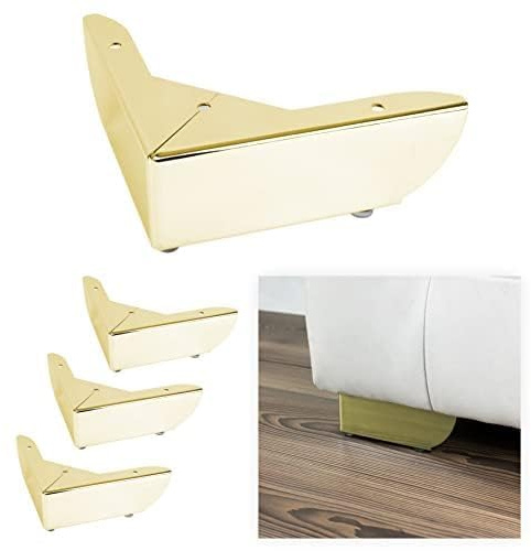 P17 | Modello GROSSETO | SET 4 Piedi +16 Viti | Finitura: Oro | Dimensioni: H. 5,5 cm L. 12X12 cm | Gambe per Divani, Mobili, Armadi, Poltrone | Piedi in metallo per Arredamento Design Moderno
