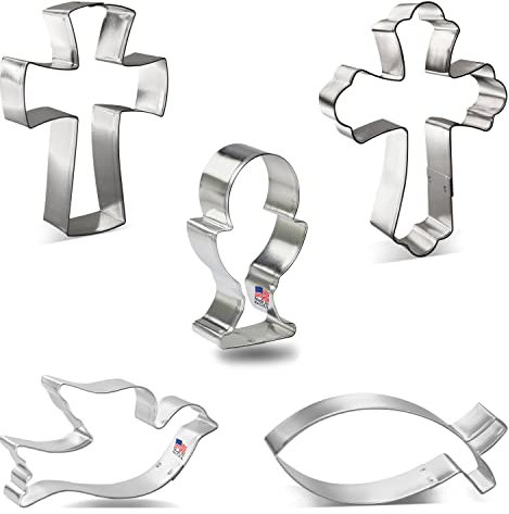 Foose Cookie Cutters Easter Communion Baptism Cookie Cutter 5 Pc Set, Size ranges between 4-5 in, Tin Plate Steel, USA