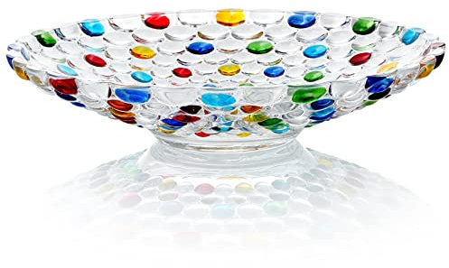 MDLUU 11.5'' Glass Crystal Bowl Centerpiece, Colorful Fruit Display Bowl, Decorative Large Glass Bowl for Kitchen Counter, Dining Room, Wedding Decor