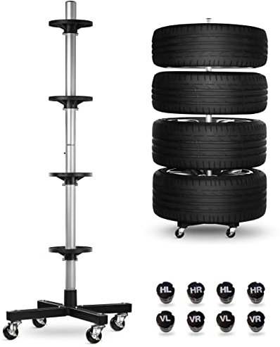 Felgenbaum für Autoreifen bis 225mm fahrbar - Reifenständer inkl. 8 Reifen Markierer - Reifenbaum mit Rollen belastbar bis 100 kg