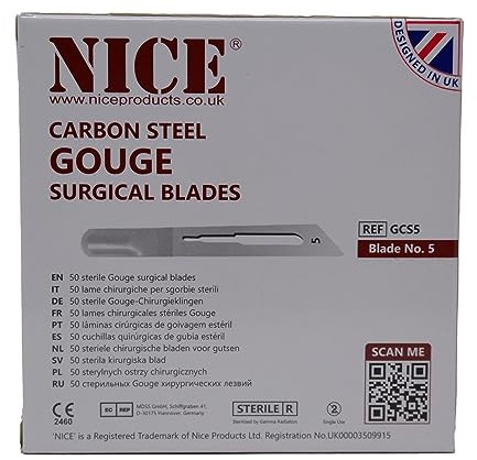 NICE No.5 - Lame sterili in acciaio al carbonio GCS5, per manicure e pedicure, 50 pezzi