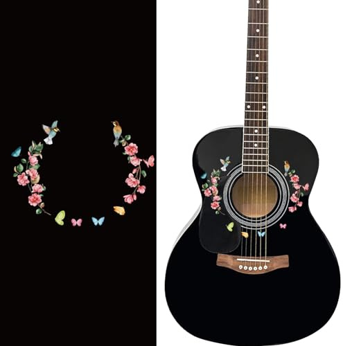 PLIGREAT Gitarre Bundmarker Hals Griffbrett Aufkleber Blumen Vögel DIY Dekor Geschenke für Akustik- und E-Bassgitaren Musikinstrumenten Shop Zubehör