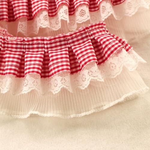 Wambere 10 Yards 8cm Breite Rüschenspitze Karierte Plisseespitze Spitzenborte Spitzenband Spitzenbesatz Spitzenbänder Spitzenbordüren Dekoband Zierband für DIY Handwerk Kleidungsdekoration,Rot B