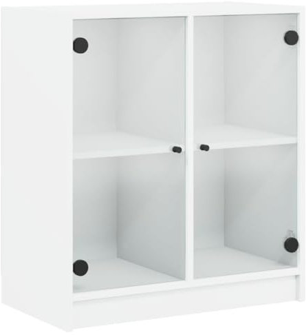 vidaXL Beistellschrank, Schrank Kommode mit Glastüren, Wohnzimmerschrank mit viel Stauraum, Sideboard Vitrine Flurschrank Mehrzweckschrank, Weiß
