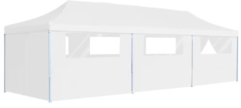 Home Outdoor Sonstiges Faltbares Pop-Up Partyzelt mit 8 Seitenwänden 3x9m Weiß
