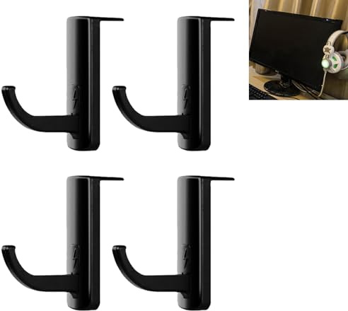 KOAHDE Kopfhörer Headset Halter Monitor,Lagerhaken für Kopfhörer,Kopfhörer Monitor Ständerhalter,Kopfhörer Headset Halter Aufhänger Ständer,Kopfhörer Headset Halter Selbstklebend,Schwarz,4PC