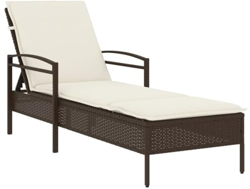 vidaXL Sonnenliege mit Auflage, Gartenliege mit Stahlrahmen, Liegestuhl für Außenbereich, Relaxliege Gartenmöbel, Modern, Braun Poly Rattan