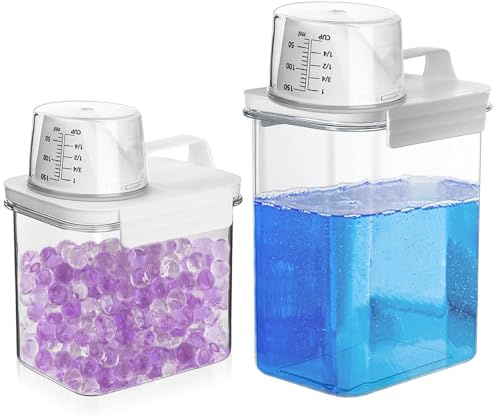PIWOSGOL 2 Pezzi Dispenser Detersivo Lavatrice, 1800ml+1100ml Contenitore Ermetico per Detersivo con Misurino, Riutilizzabili Contenitore per Detersivo, Contenitori Detersivi Liquidi Lavanderia